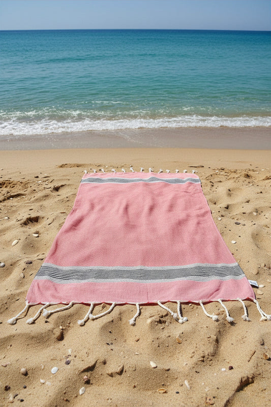 Strandlaken + strandkussen + mini-strandtasje Koraal/Roze