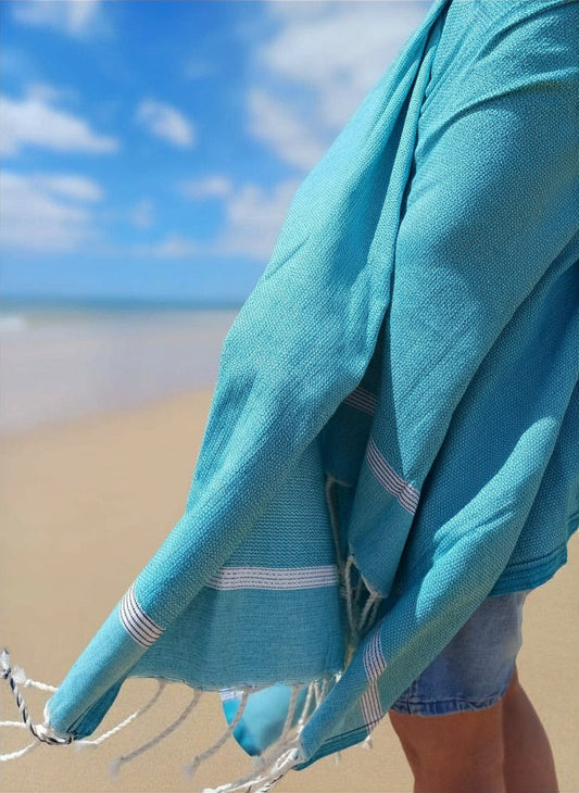 Strandlaken +  strandkussen +  mini-strandtasje Blauw
