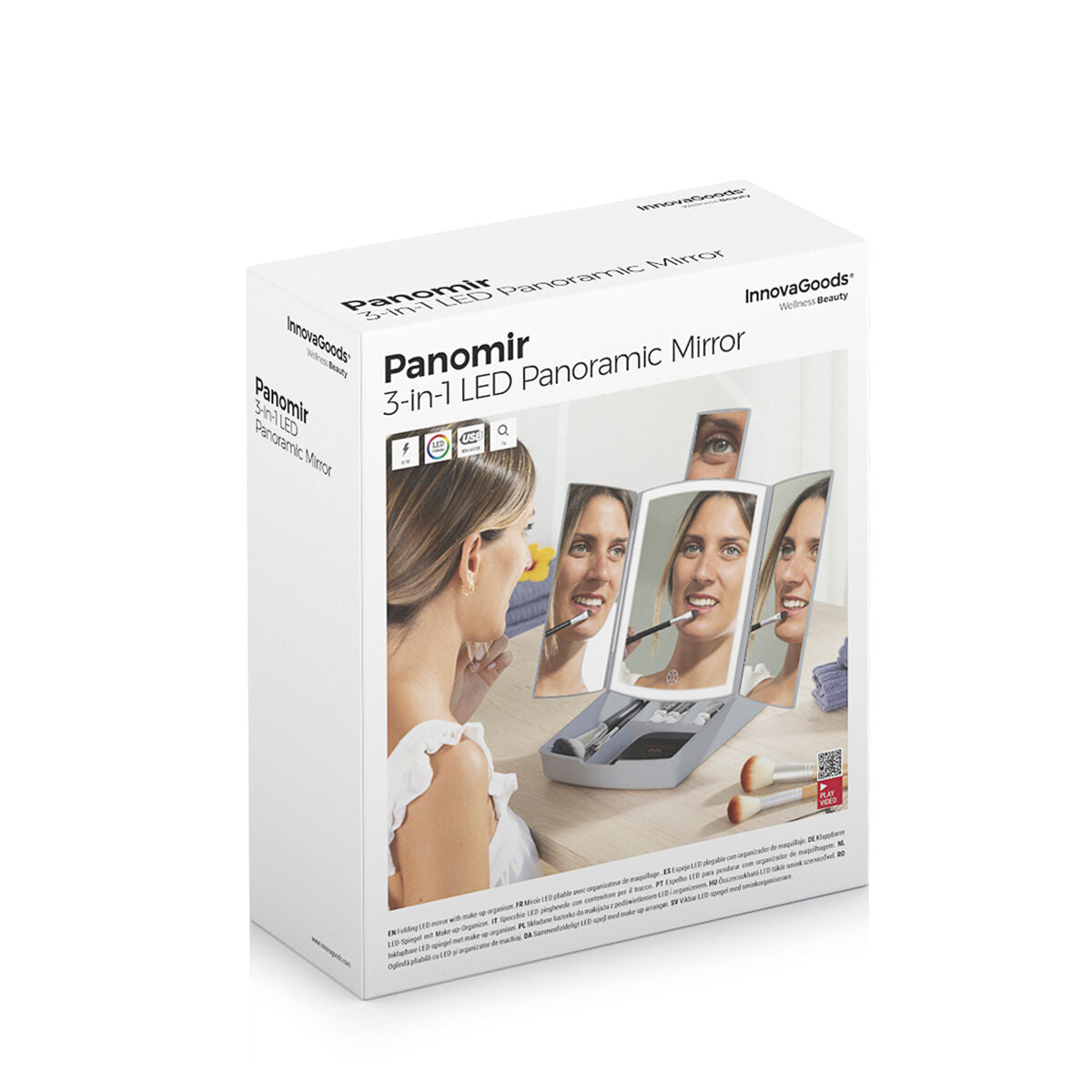 Innovagoods 3-In-1 Opvouwbare Ledspiegel Met Make-Uporganizer Panomir Innovagoods
