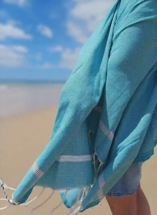 Strandlaken +  strandkussen +  mini-strandtasje Blauw
