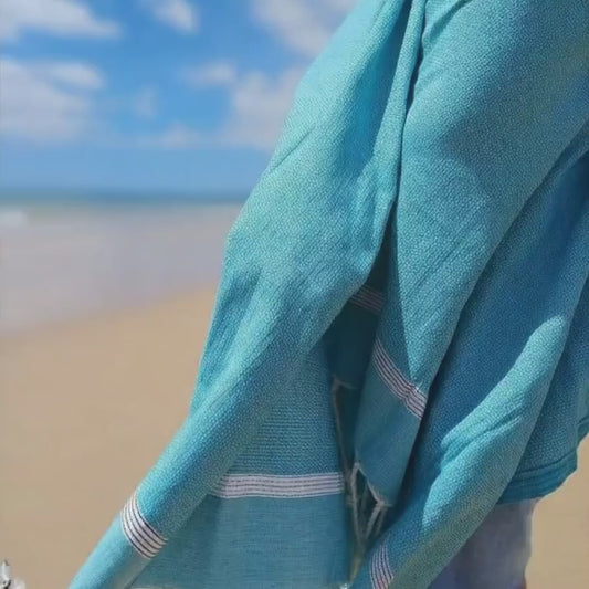Strandlaken +  strandkussen +  mini-strandtasje Blauw